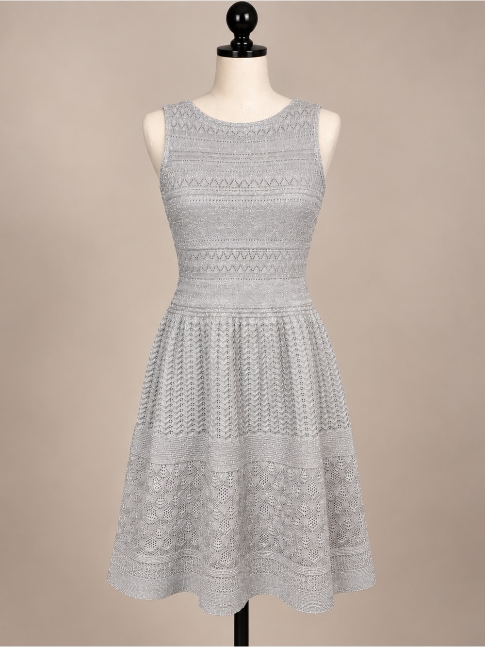 Lauren Ralph Lauren Silver Metallic Knit Fit & Flare Dress Medium